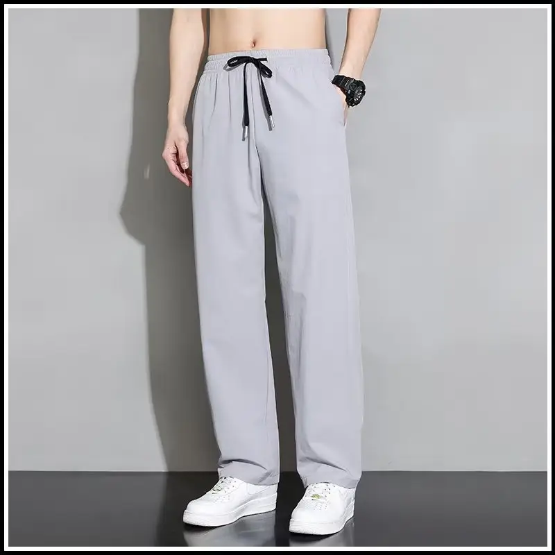 Men Ice Silk Casual Pants Grey Spring Summer - Image 7