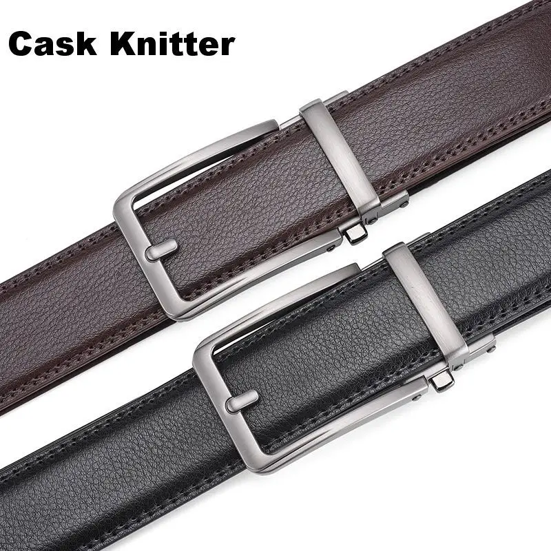 Men's Brown Genuine Leather Belt with Automatic Buckle - Image 3