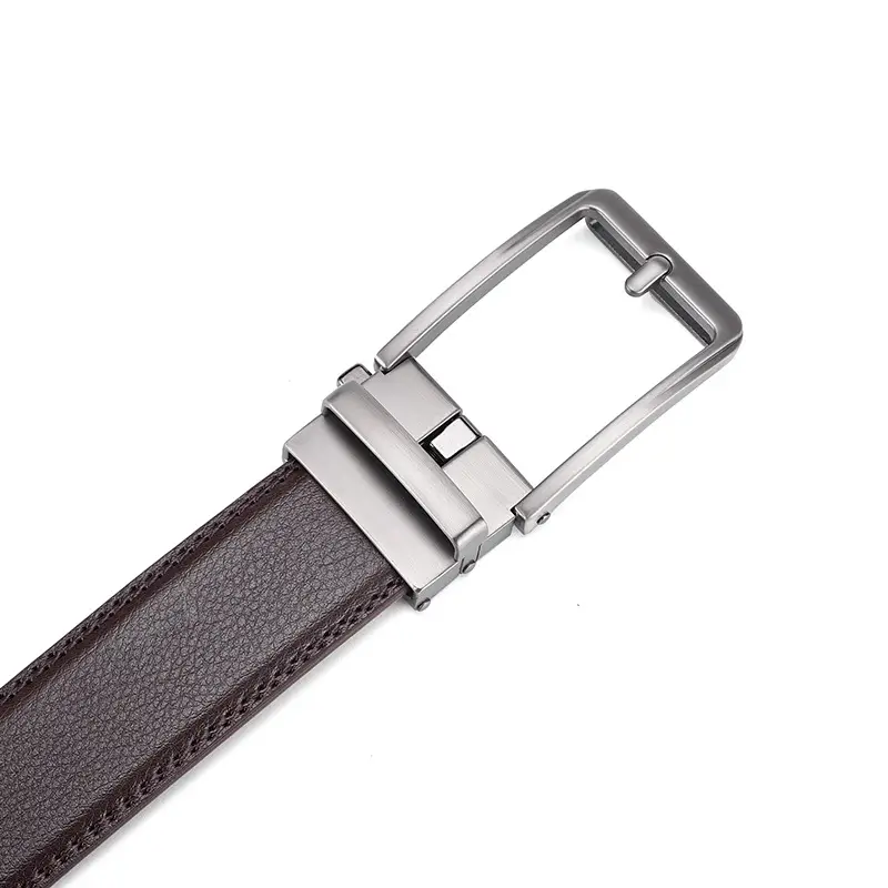 Men's Brown Genuine Leather Belt with Automatic Buckle — feature 11