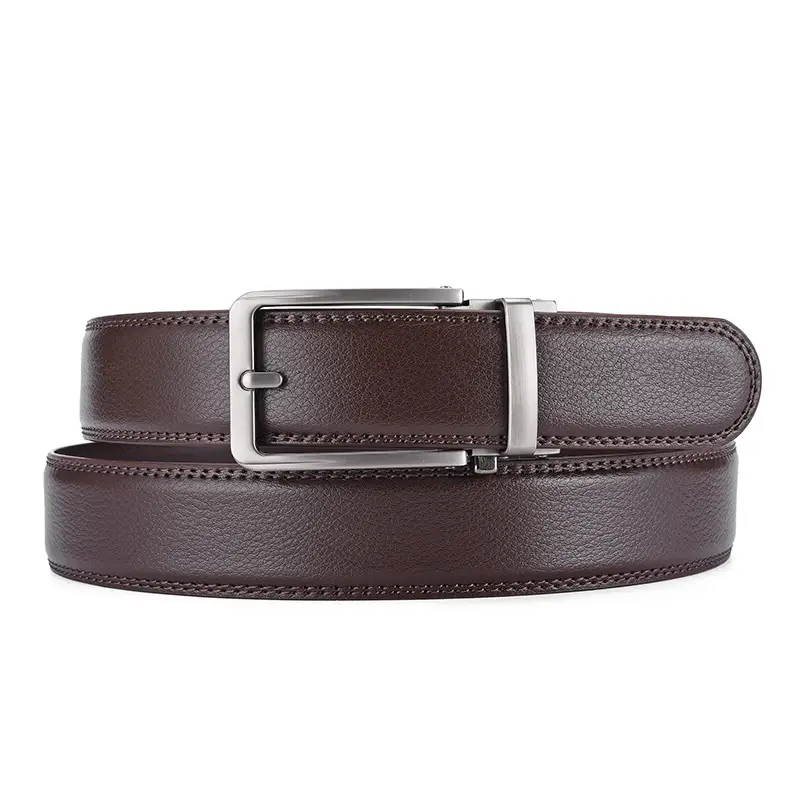 Men's Brown Genuine Leather Belt with Automatic Buckle - Image 2