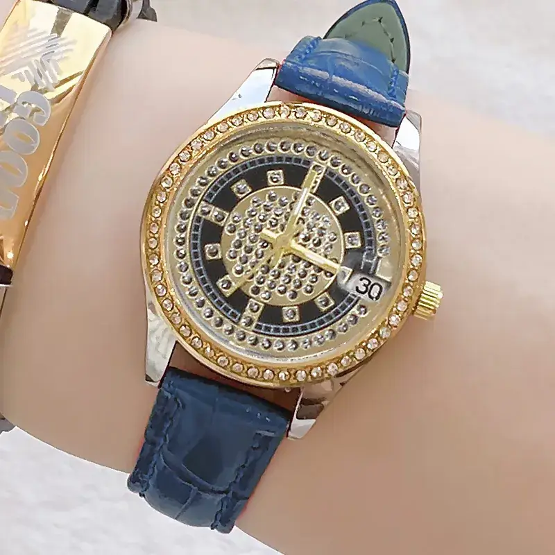 Women's Full Diamond Wristwatch with Black Leather Band - Image 18