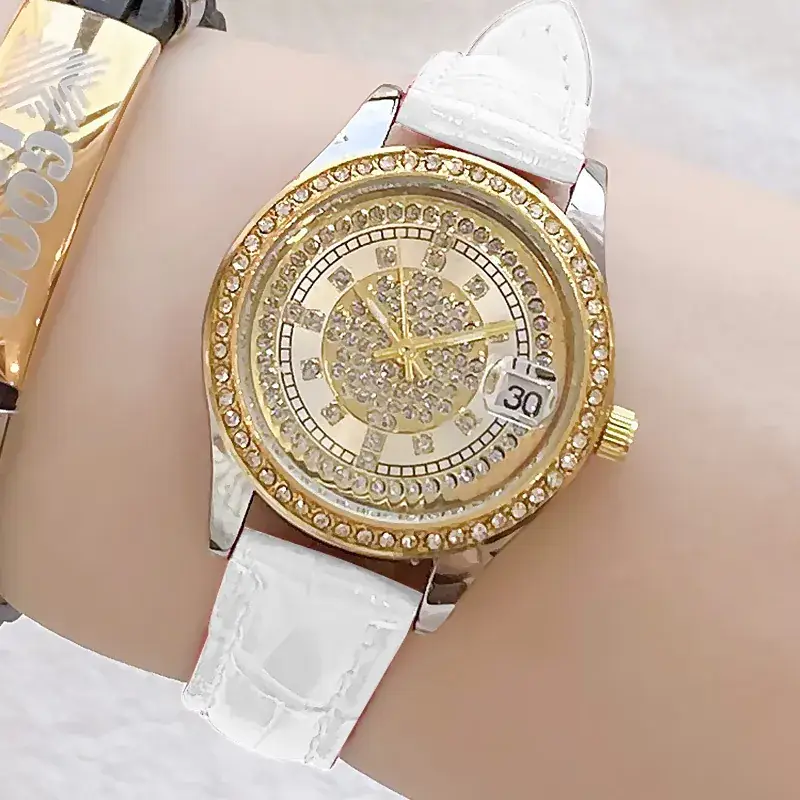 Women's Full Diamond Wristwatch with Black Leather Band - Image 23