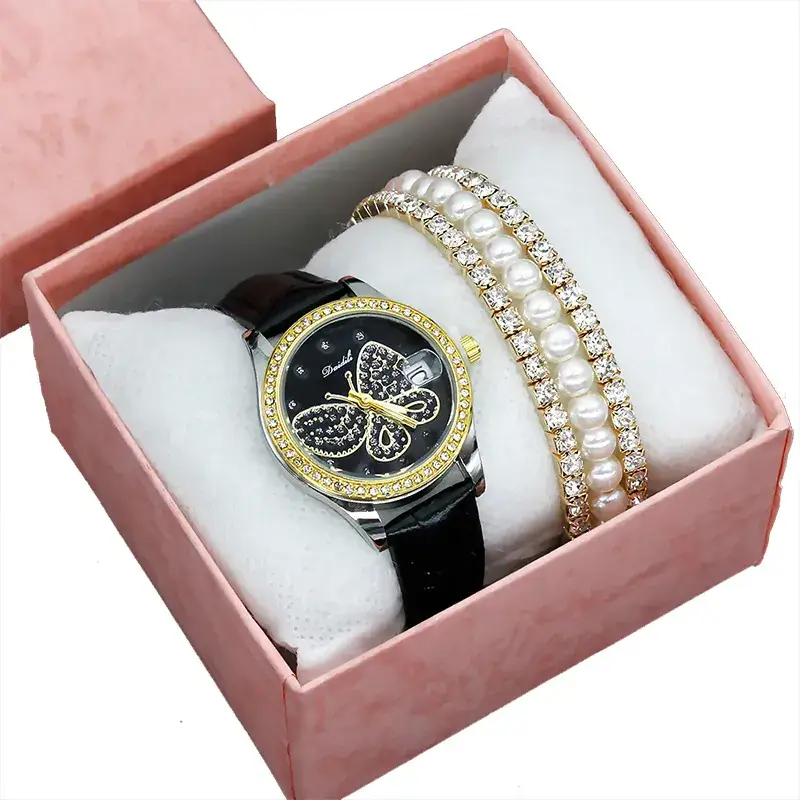 Women's Diamond Butterfly Watch with Pearl Bracelet - Image 26