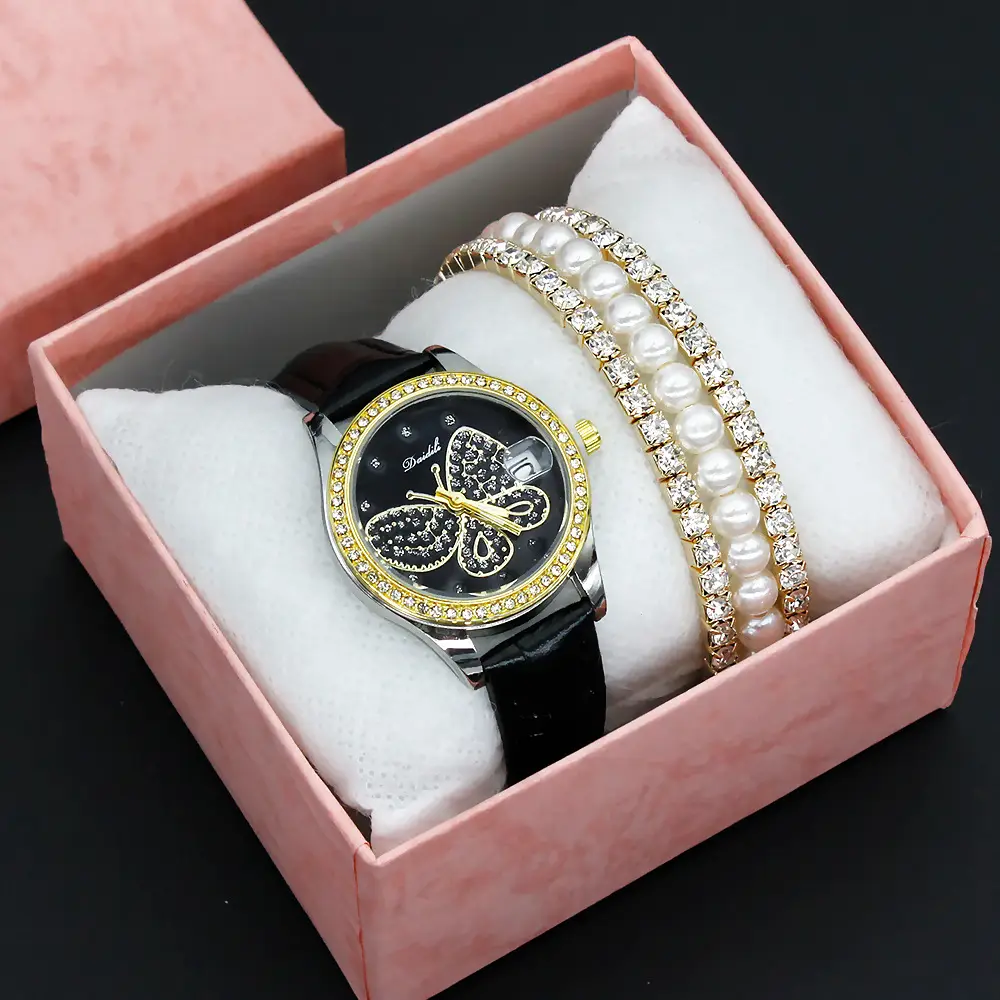 Women's Diamond Butterfly Watch with Pearl Bracelet — feature 5
