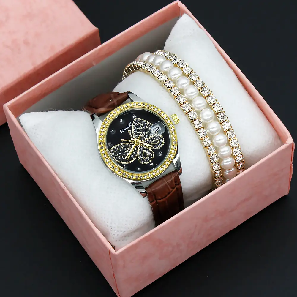 Women's Diamond Butterfly Watch with Pearl Bracelet — feature 6