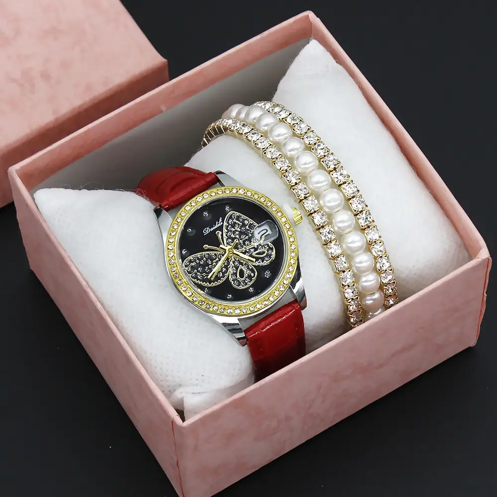 Women's Diamond Butterfly Watch with Pearl Bracelet — feature 7