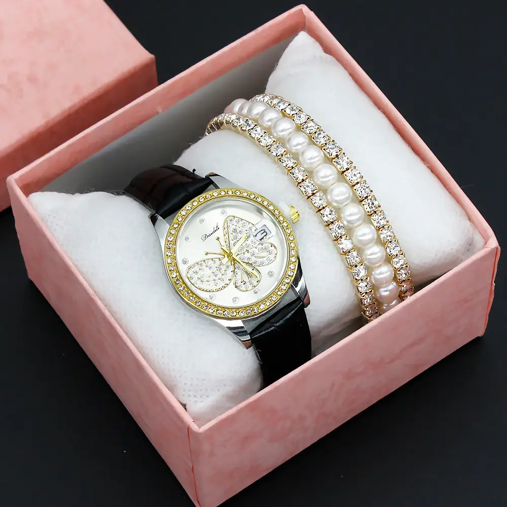 Women's Diamond Butterfly Watch with Pearl Bracelet — feature 9