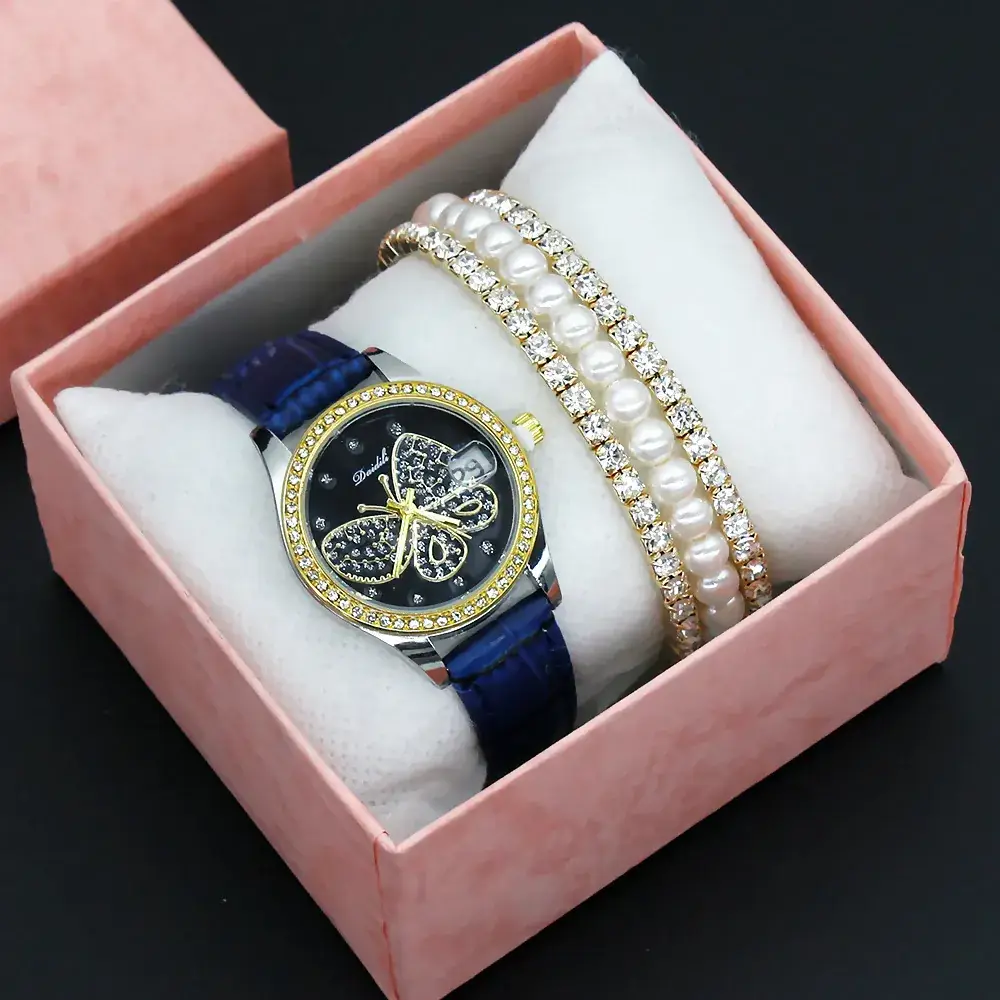 Women's Diamond Butterfly Watch with Pearl Bracelet - Image 6