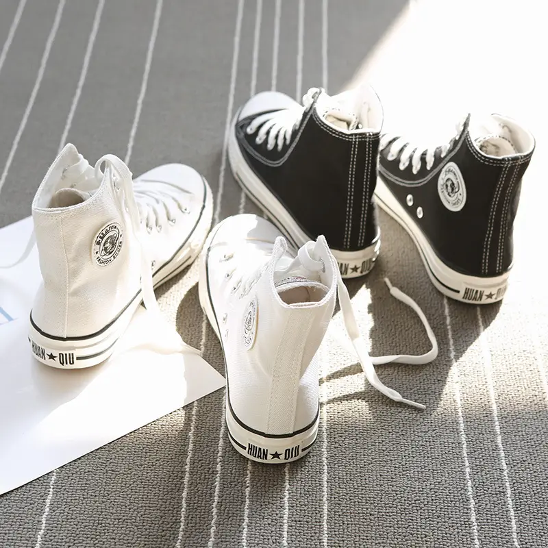 Women Canvas High Top Shoes Black White Spring 2024 - Image 7