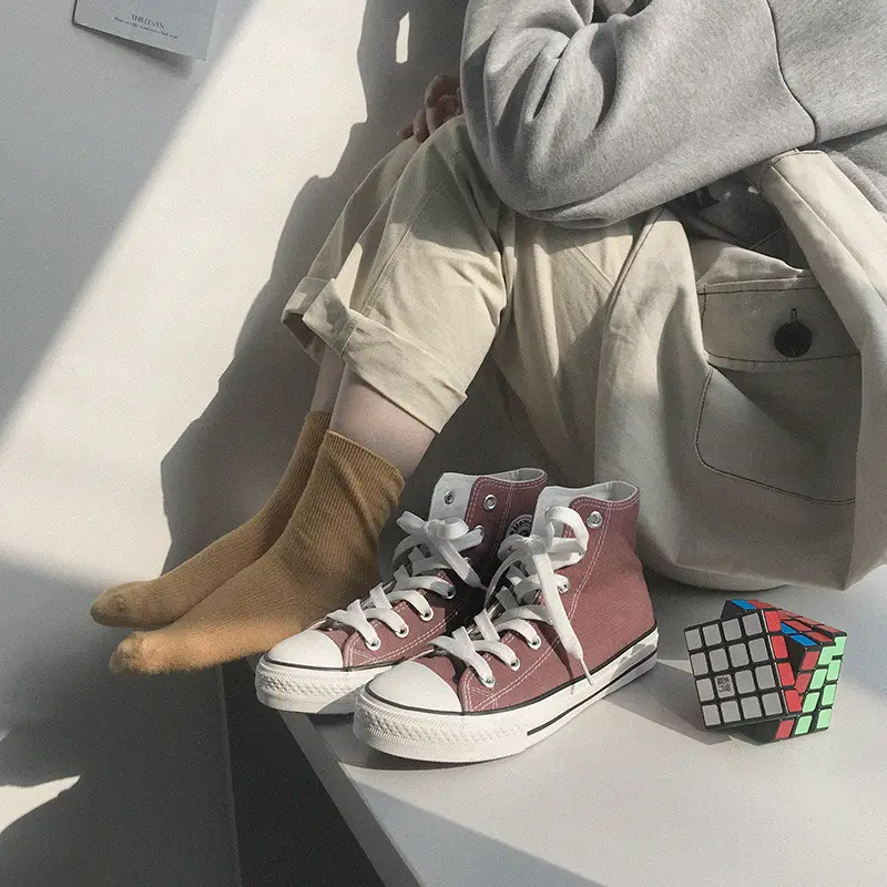 Women Canvas High Top Shoes Black White Spring 2024 - Image 8