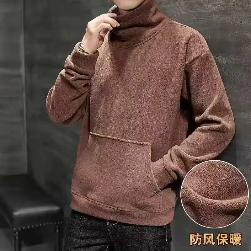 Men Black Velvet Turtleneck 3/4 Sleeve Warm Fleece - Image 2