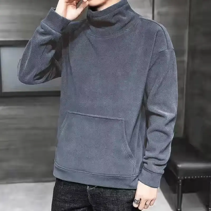 Men Black Velvet Turtleneck 3/4 Sleeve Warm Fleece - Image 3