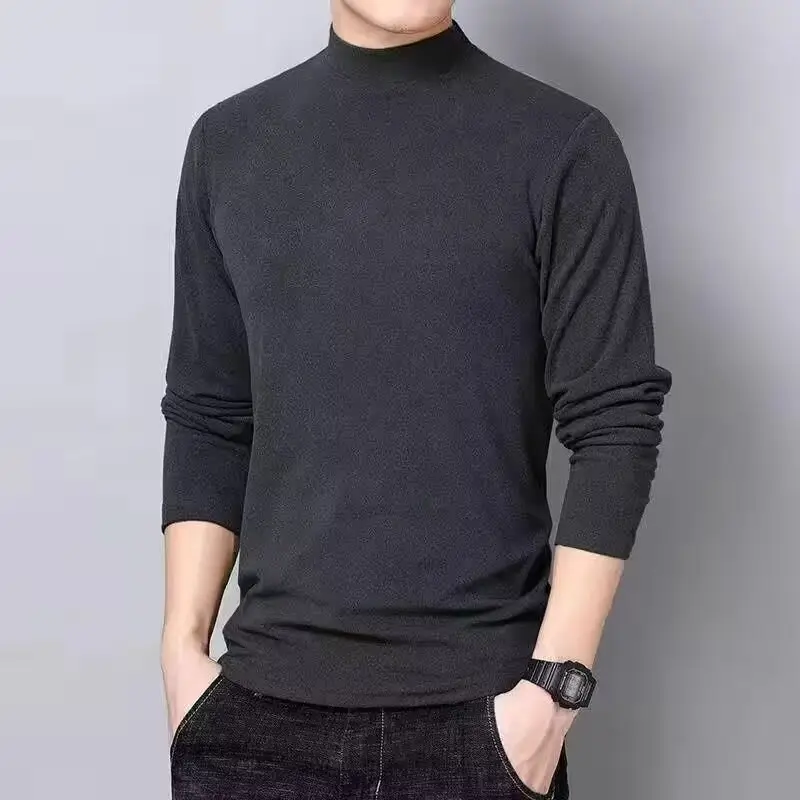 Men Black Velvet Turtleneck 3/4 Sleeve Warm Fleece - Image 6