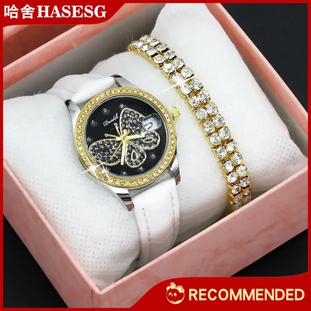 Women's Butterfly Rhinestone Watch Green Strap - Image 26