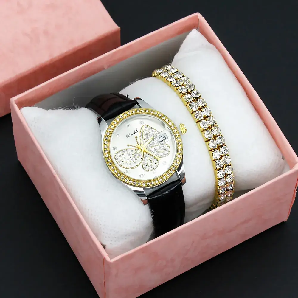 Women's Butterfly Rhinestone Watch Green Strap - Image 7