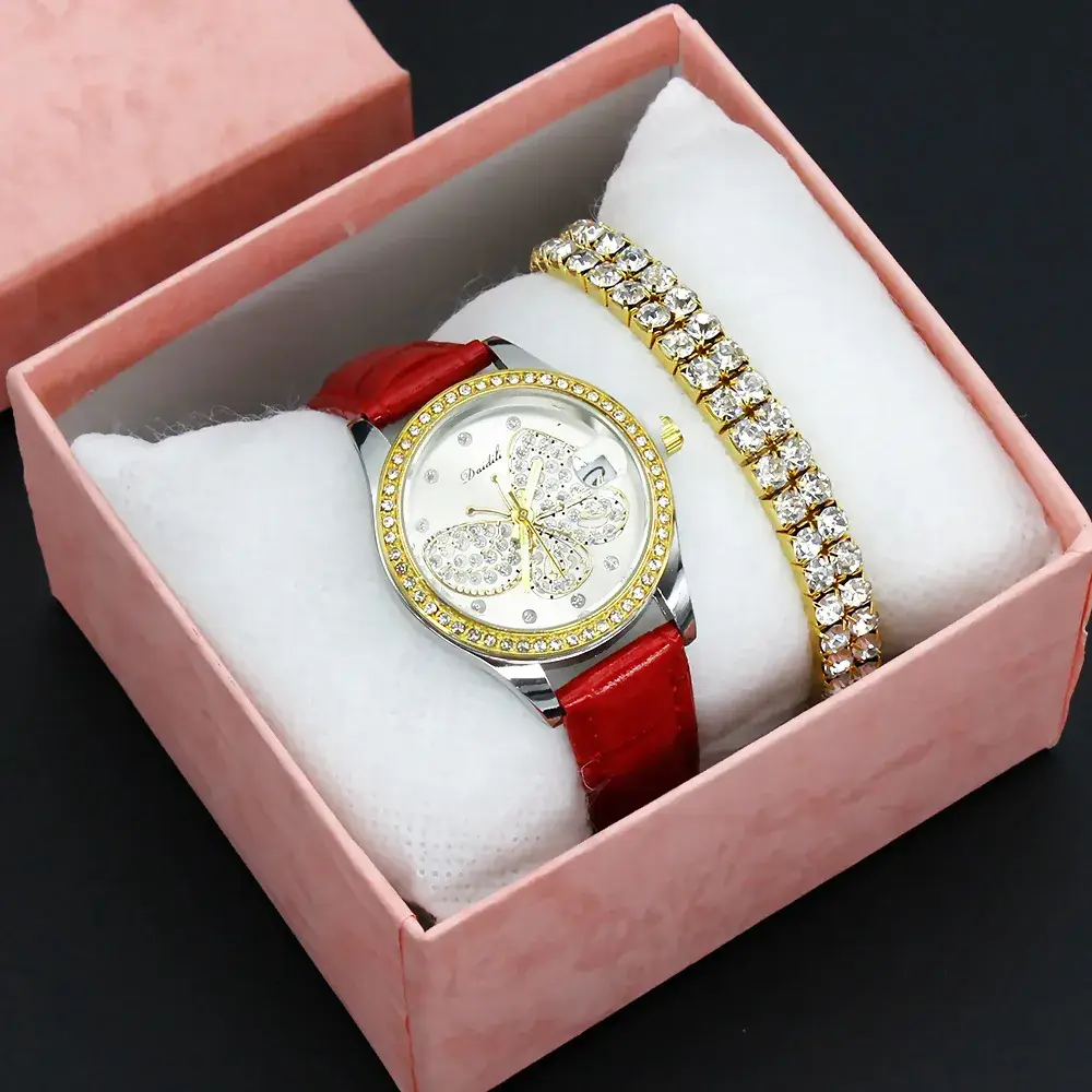 Women's Butterfly Rhinestone Watch Green Strap - Image 10