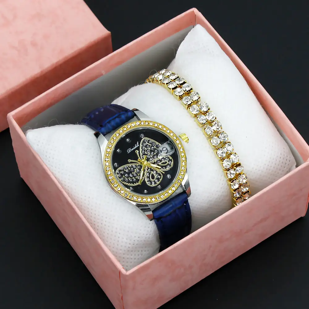 Women's Butterfly Rhinestone Watch Green Strap — feature 4