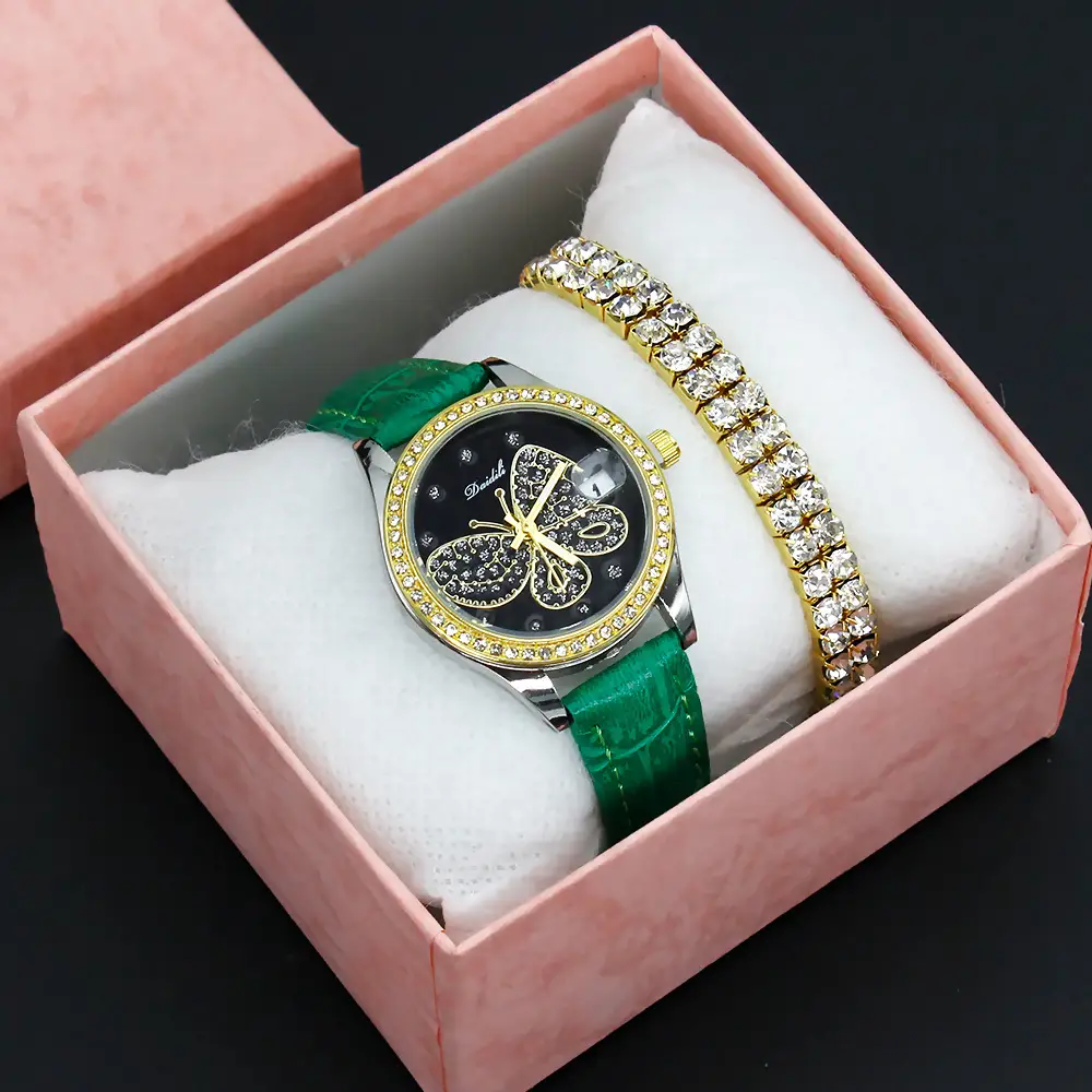 Women's Butterfly Rhinestone Watch Green Strap — feature 5