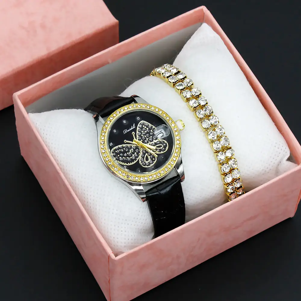 Women's Butterfly Rhinestone Watch Green Strap — feature 6
