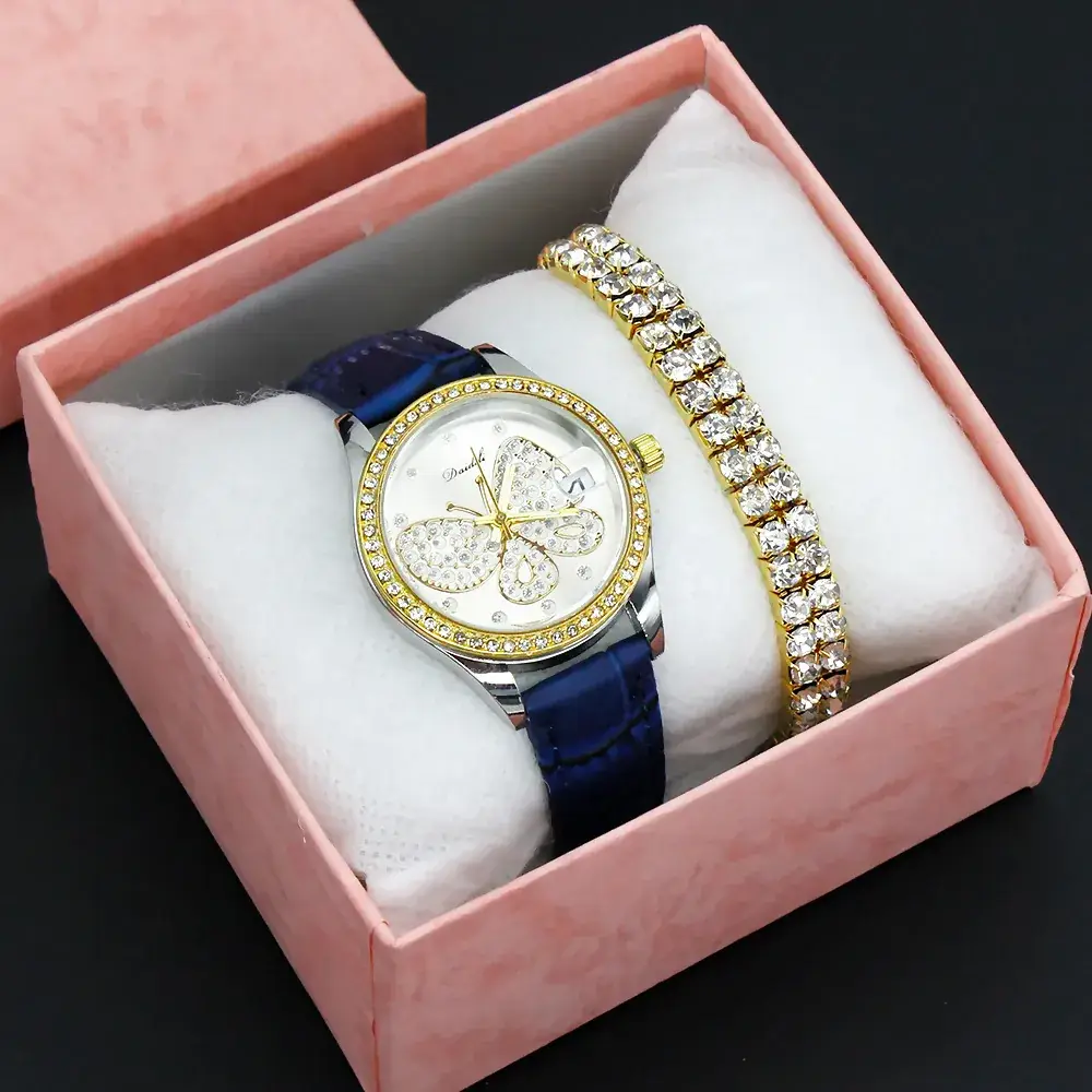 Women's Butterfly Rhinestone Watch Green Strap - Image 12