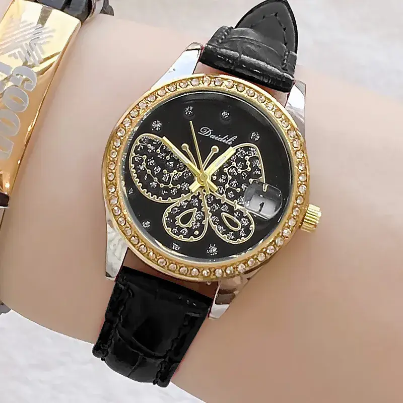 Women's Butterfly Rhinestone Watch Green Strap - Image 13