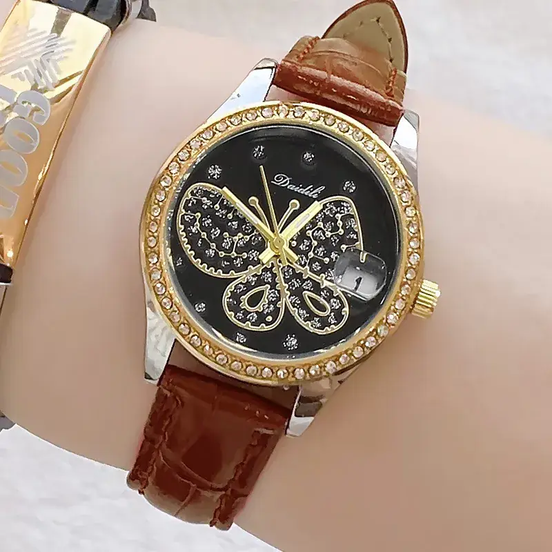 Women's Butterfly Rhinestone Watch Green Strap - Image 14