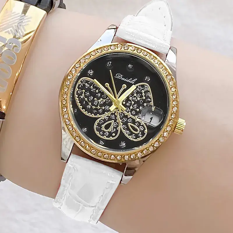 Women's Butterfly Rhinestone Watch Green Strap - Image 17