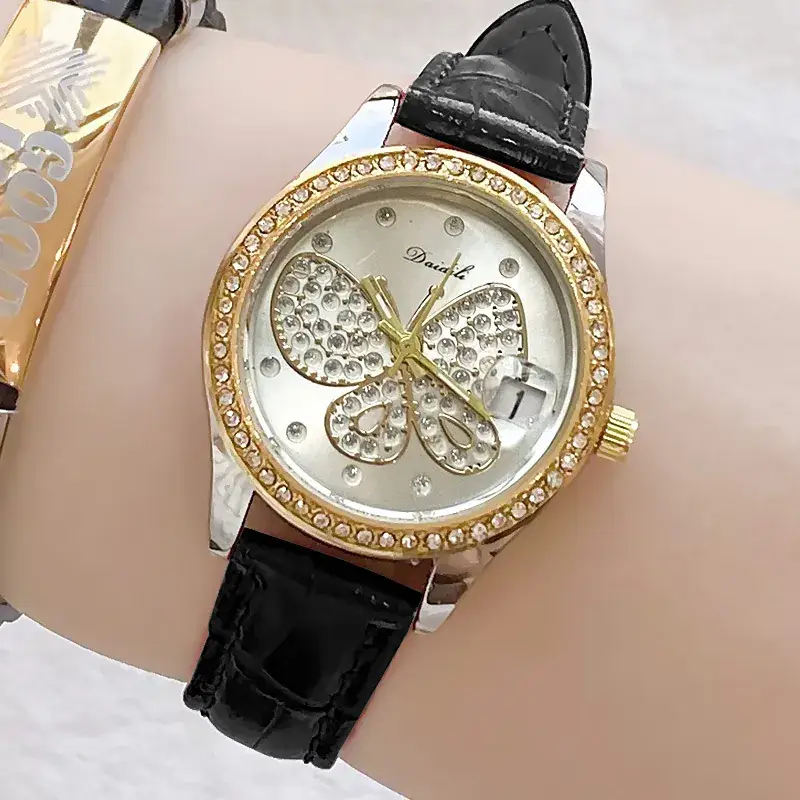 Women's Butterfly Rhinestone Watch Green Strap - Image 19