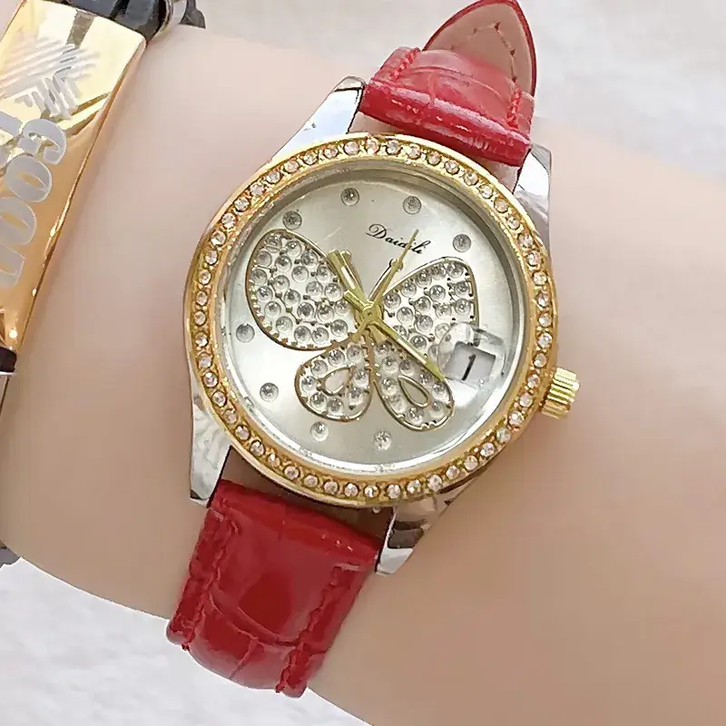 Women's Butterfly Rhinestone Watch Green Strap - Image 22