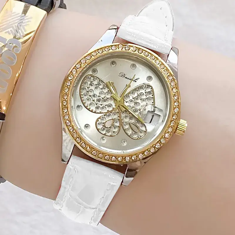 Women's Butterfly Rhinestone Watch Green Strap - Image 23