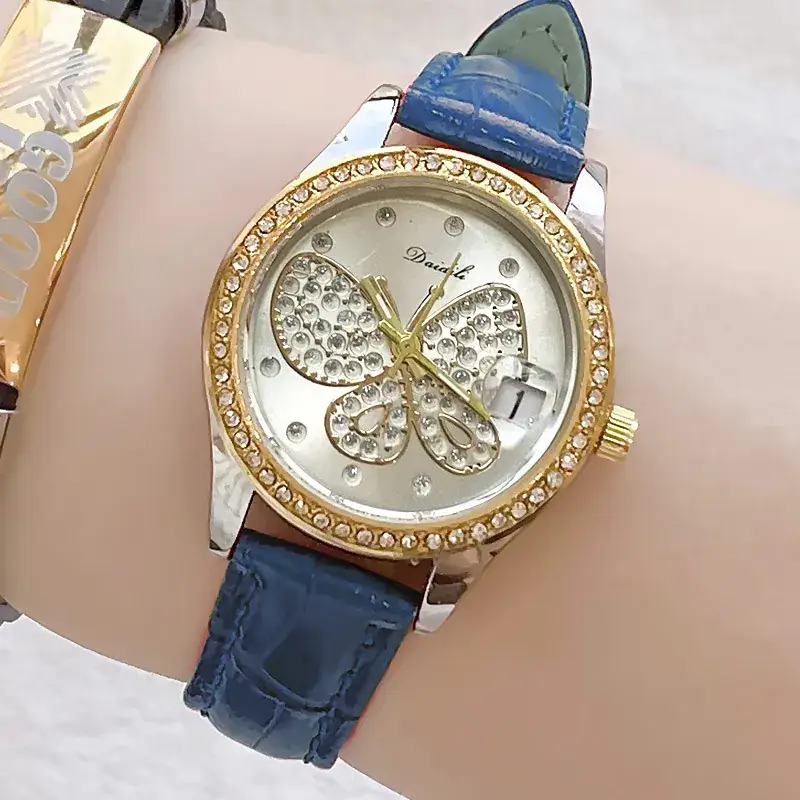 Women's Butterfly Rhinestone Watch Green Strap - Image 24