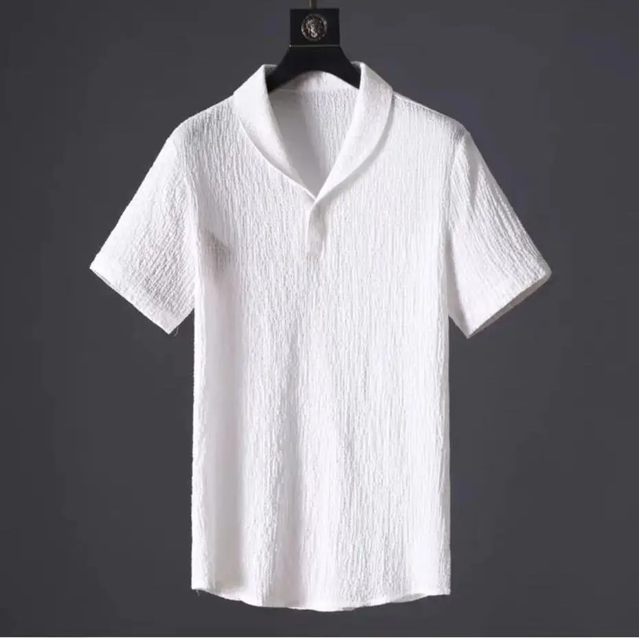 Men Black Pleated Casual Shirt Short Sleeve - Image 3