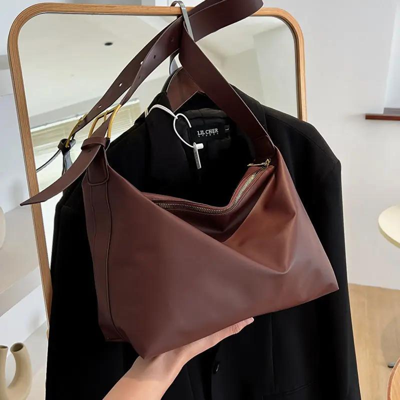 Women's Large Capacity Korean Style Shoulder Bag Brown - Image 5