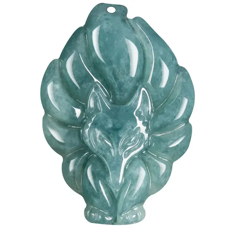 Natural Jade Blue Fox Pendant with Red Bead - Image 5