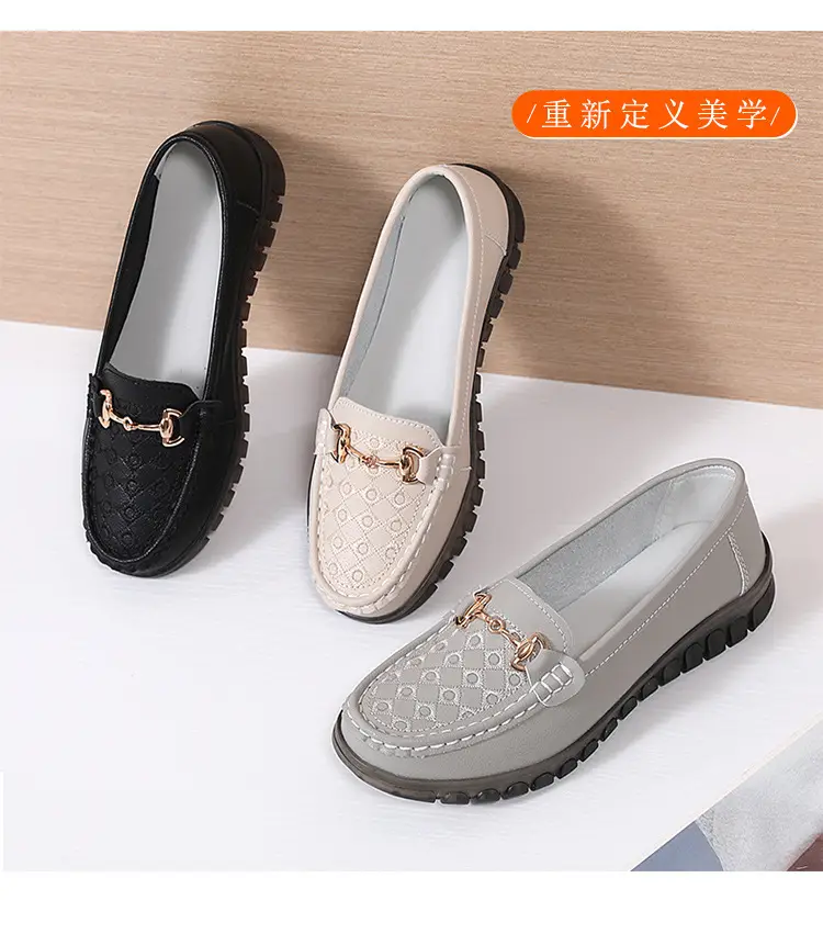 2024 spring new electric embroidered peas shoes middle-aged and elderly slip-on flat shoes casual plus size pregnant women's shoes — feature 5