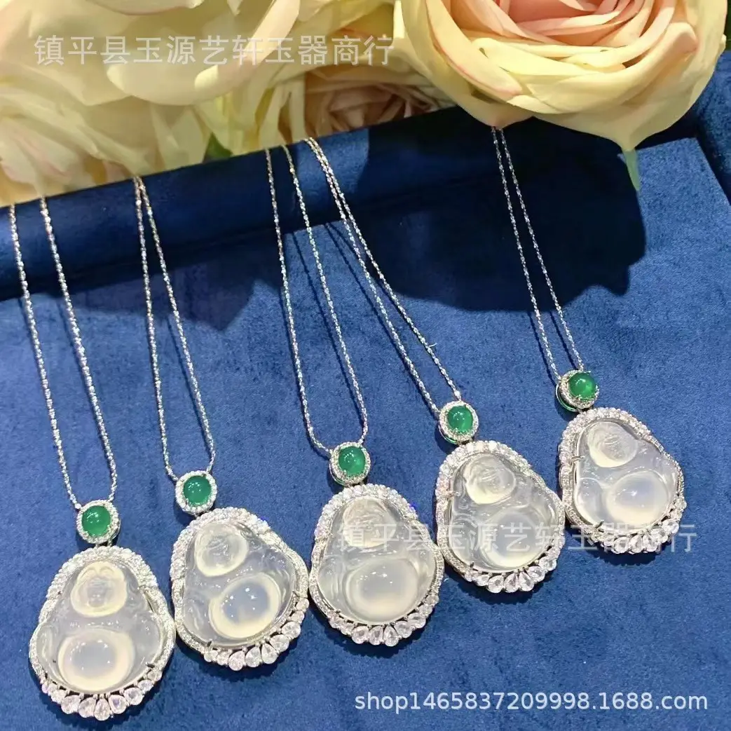 Natural Ice Chalcedony Maitreya Pendant with Niche Light - Image 5
