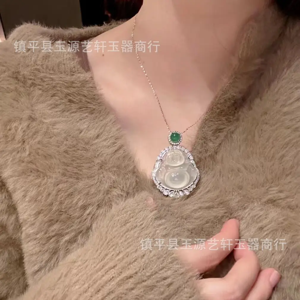 Natural Ice Chalcedony Maitreya Pendant with Niche Light - Image 6