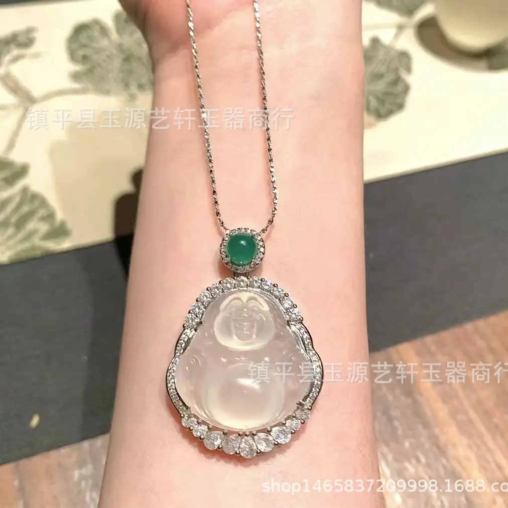 Natural Ice Chalcedony Maitreya Pendant with Niche Light - Image 7