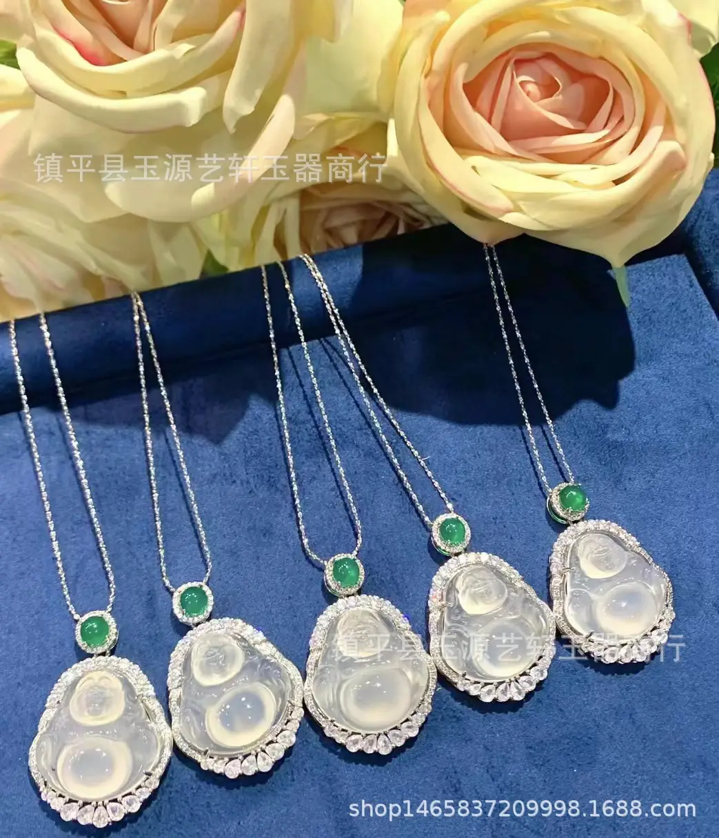 Natural Ice Chalcedony Maitreya Pendant with Niche Light — feature 1
