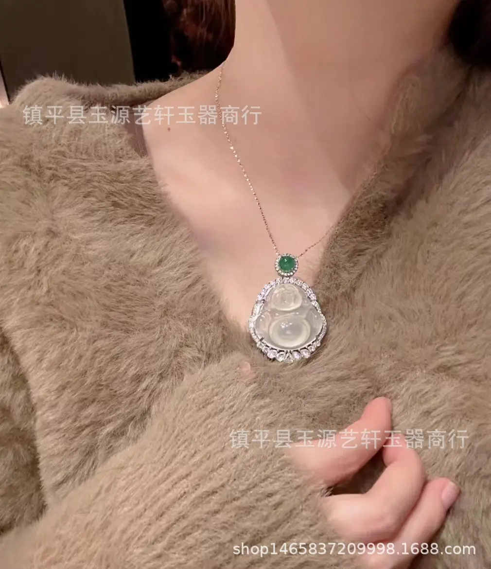 Natural Ice Chalcedony Maitreya Pendant with Niche Light — feature 2