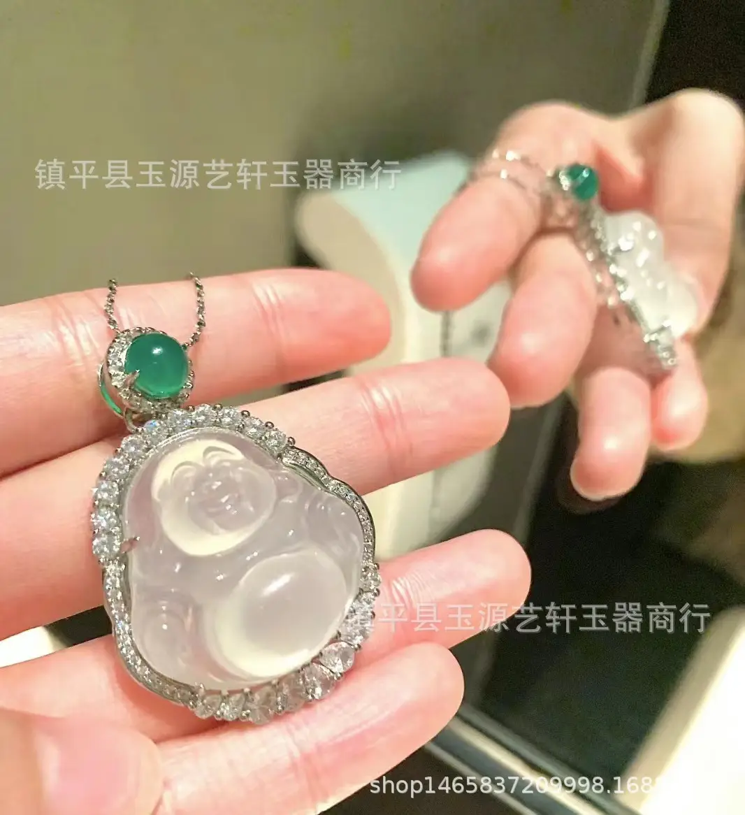 Natural Ice Chalcedony Maitreya Pendant with Niche Light — feature 3