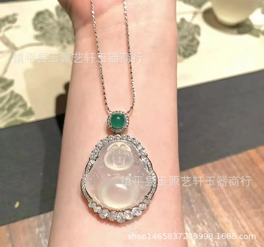 Natural Ice Chalcedony Maitreya Pendant with Niche Light — feature 5