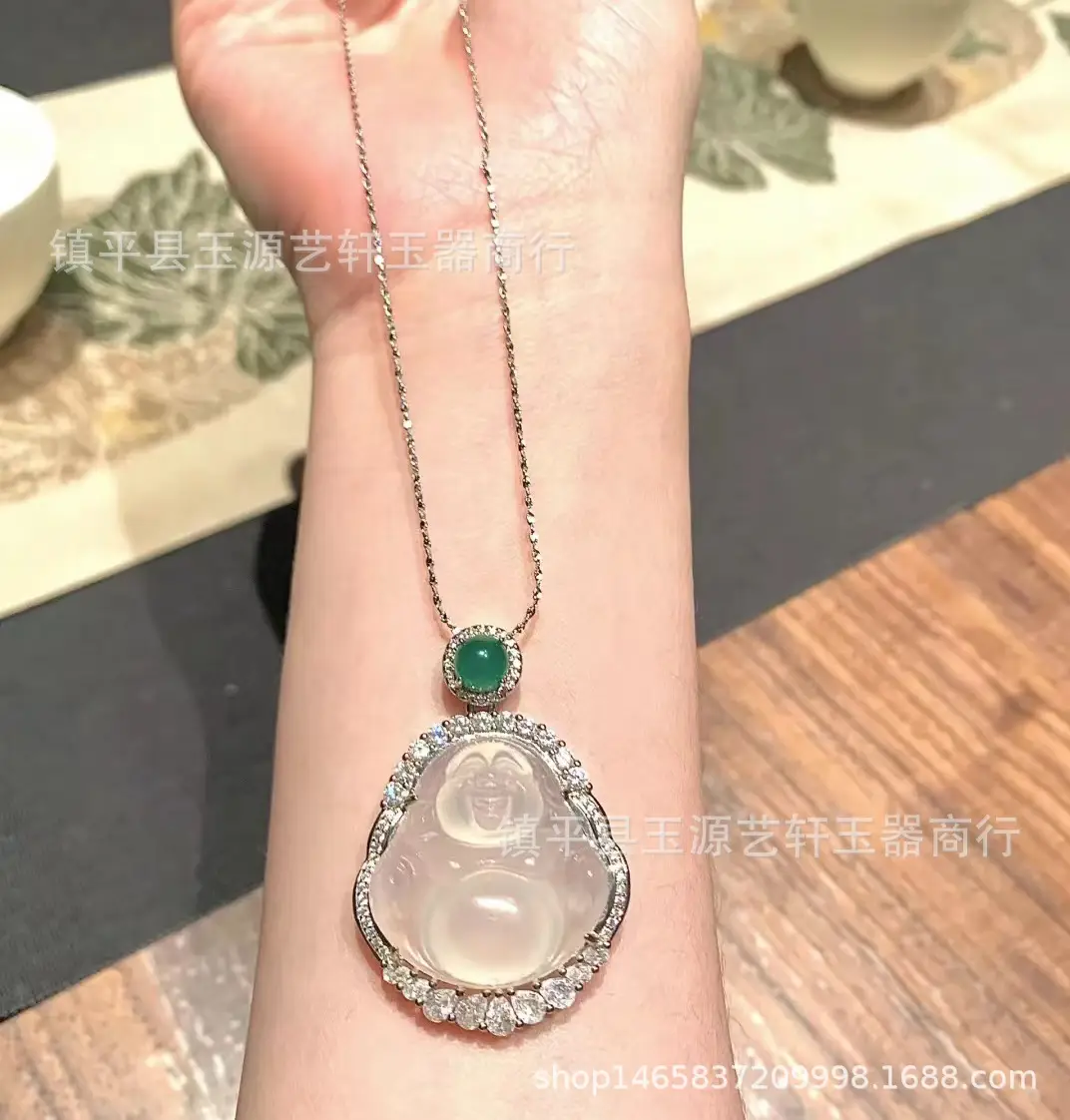 Natural Ice Chalcedony Maitreya Pendant with Niche Light — feature 6