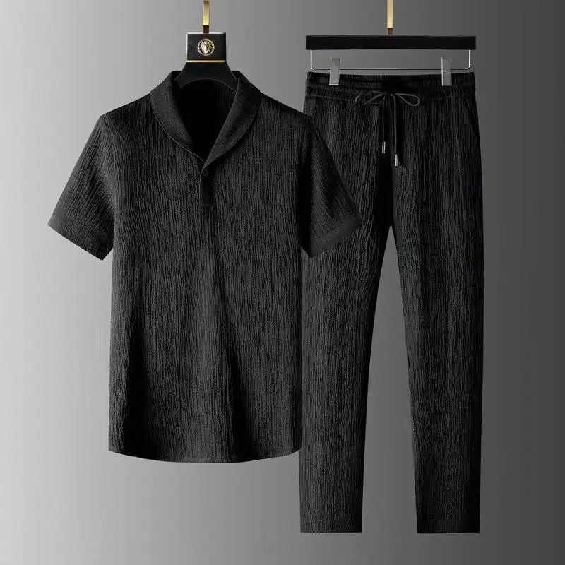 Men's Black Thin Sports Suit Short Sleeve Casual 2024 — feature 2