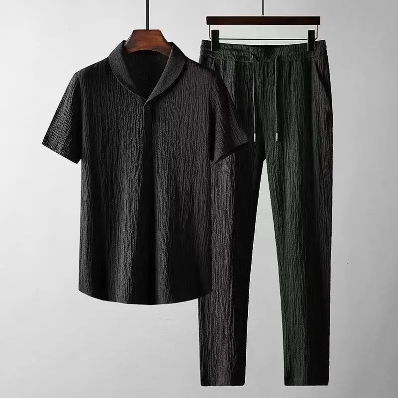 Men's Black Thin Sports Suit Short Sleeve Casual 2024 - Image 2