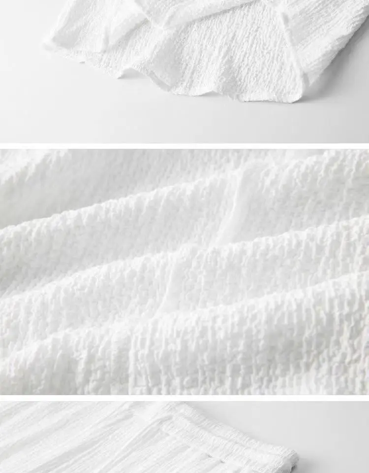Men White Pleated T-Shirt Shorts Casual Set — feature 15