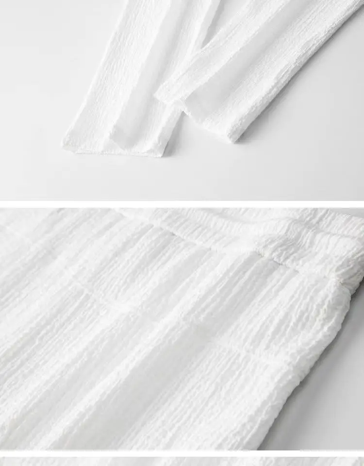 Men White Pleated T-Shirt Shorts Casual Set — feature 17