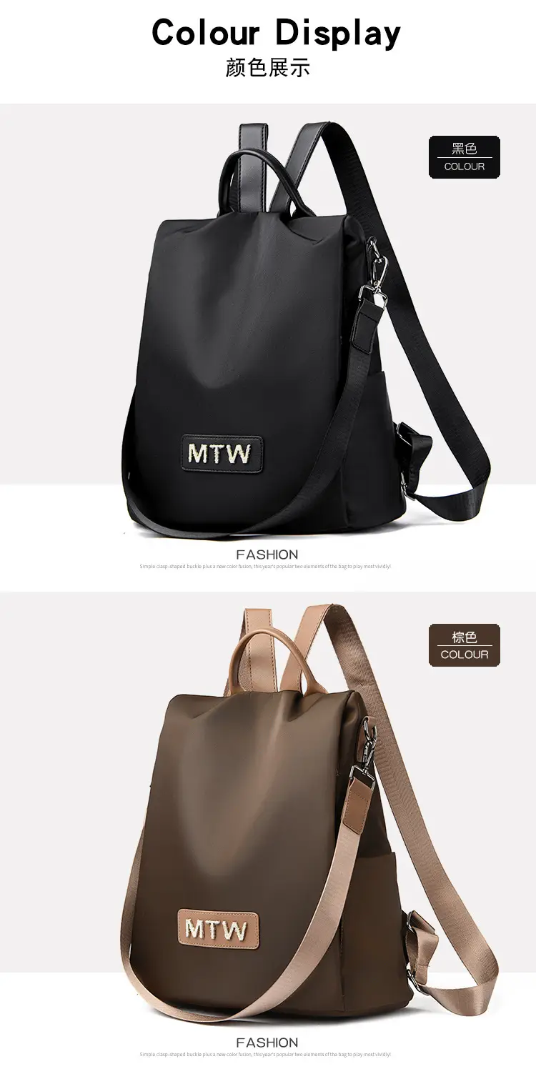 Women's Black MTW Single Shoulder Backpack Lightweight Travel School Bag — feature 7