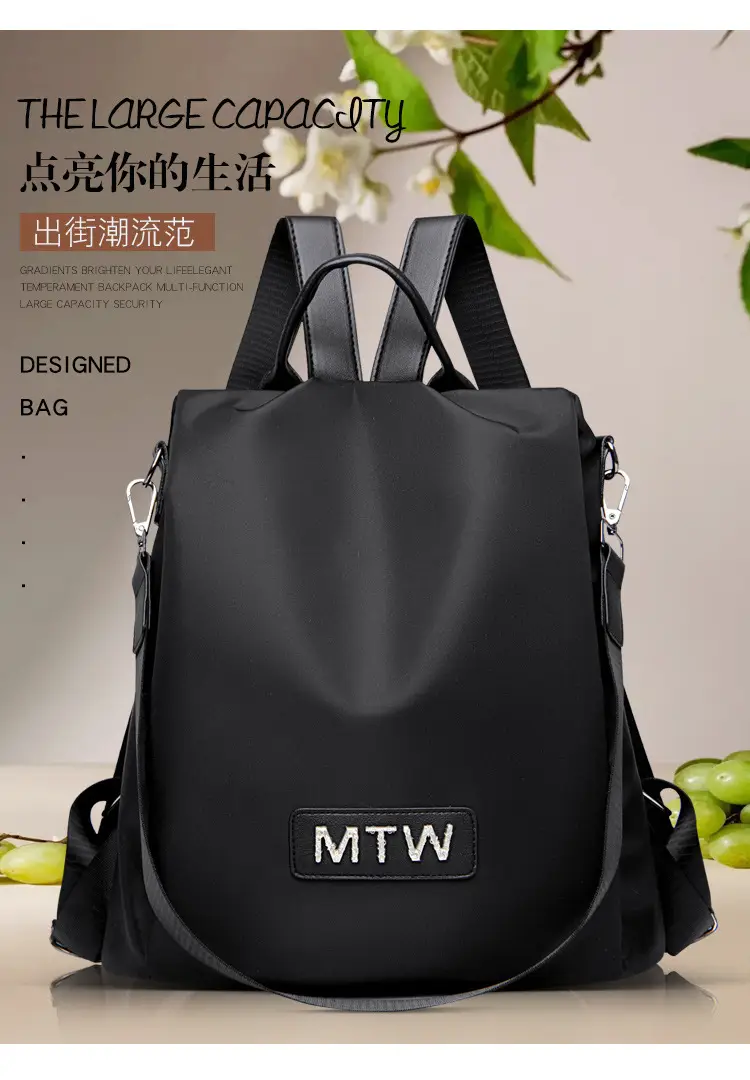 Women's Black MTW Single Shoulder Backpack Lightweight Travel School Bag — feature 8