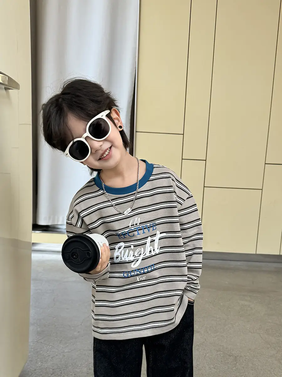 2026 Spring Boys Striped Cotton Long Sleeve T-Shirt - Image 4